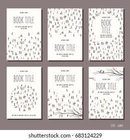 Tiny people - set of six hand drawn book cover templates 