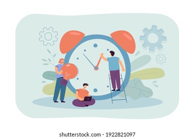Tiny people working with alarm clock isolated flat vector illustration. Cartoon businesspeople working in team with chronometer. Time management, countdown and business concept