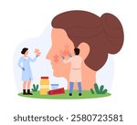 Tiny people working on skin renewal, focusing on repairing and rejuvenating skin, emphasizing dermatology treatments and skincare advancements vector illustration.
