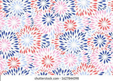 Tiny petals stylized geometric floral seamless vector pattern on light background. Fresh cheerful designs such as invitation cards, stationery, wrapping paper, fabric printing, interior design.