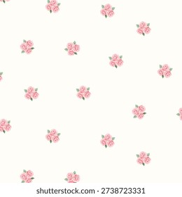 Tiny Pink Floral All Over Pattern on Cream Background for Delicate Textile and Baby Decor