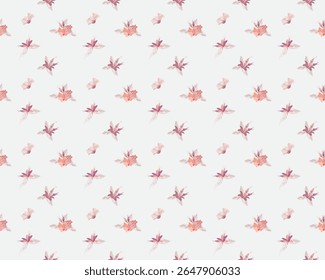 tiny pink flower arrangement in seamless pattern on white background