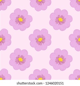 Tiny pink flowers on beige floral motif. Bright colours exotic flower design. Minimal allover vector pattern for interior, wallpaper, fabric, textile, phone case. Retro colourful seamless folk print