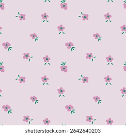 Tiny Pink Flowers Seamless Pattern - Cute Ditsy Floral Background