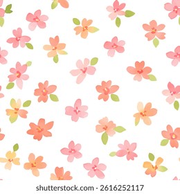 Tiny pink and orange flowers on a white background, a small floral pattern. tiny flower seamless pattern vector illustration, doodle summer, kids and baby designs for print fabric.