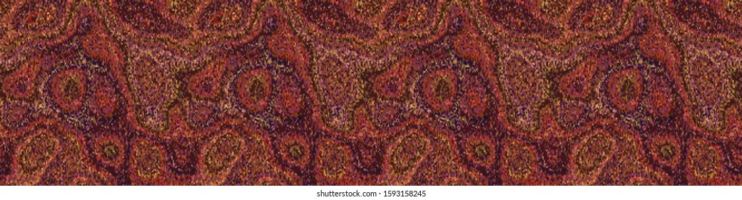 Tiny Pixel Marble Swirl Banner Pattern Background. Micro Dot Graphic Design Seamless  Border. 1960s Style Variegated Painterly Carpet Rug Tapestry Effect. Flat Color Washi Tape Ribbon Trim Edge EPS 10