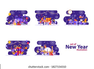 tiny poeple illustration with the concept of the new year celebration. Vector illustration