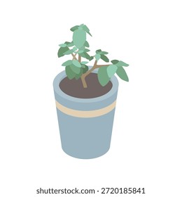 Planta em vasos minúsculos - ilustração vetorial isométrica desenhada à mão.
