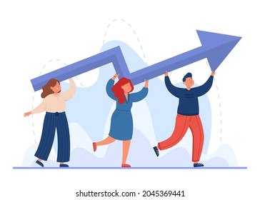 Tiny professional business people carrying upward arrow. Office persons with career progress or growth flat vector illustration. Success, teamwork, development concept for banner or landing web page