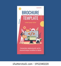 Tiny programmers programming website for internet platform flat vector illustration. Cartoon developers creating open code or script. Software development and digital technology concept