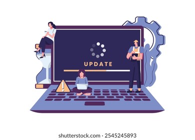 Tiny programmers upgrading operating system flat style illustration vector design