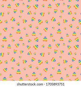 Pequeños corazones arcoiris sobre fondo rosado. Patrón para tela, envoltura, textil, papel pintado, ropa, fondo. Ilustración del vector