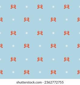 Pequeños arcos rojos y copos de nieve con diseño de patrones sin fisuras. Ilustración vectorial.