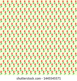 Tiny red rose buds floral pattern on lemon yellow background
