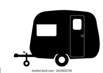 A tiny retro caravan silhouette isolated on a white background
