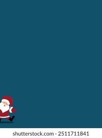 Pequeño Santa Claus que se asoma por el lado aislado en el fondo azul. Vector Сute Feliz año Nuevo y feliz ilustración de Navidades para tarjeta de felicitación o invitación, con espacio para saludos personales