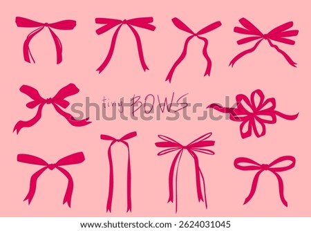 Tiny satin ribbon bows collection. Delicate hand drawn decorations. Vector flat cartoon illustration isolated objects.