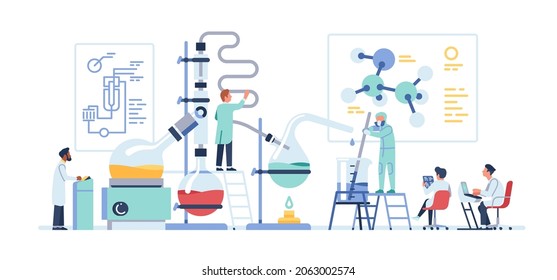Tiny scientists. Chemists conduct experiments. New