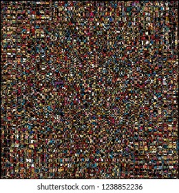 Tiny shapes random colored, on dark base, separated by fine black lines