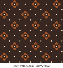 Tiny simple flower pattern rust background, geo ditsy floral motif ornament. Rustic fabric design allover print block for apparel textile, ladies dress, garment, wrapping, shop window, book cover.
