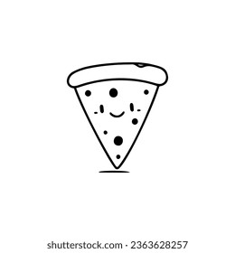 Tiny slice of pizza.Kawaii style. Easy drawing line work. Simple vector isolated on white background. mini design for t-shirt, tattoo, invitation, emblem, stickers.