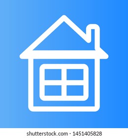 Tiny Small House with Large Window Vector Image Background Gradient Blue Color Drawing White Lines