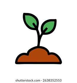 Tiny sprout emerges from dark soil icon illustration element