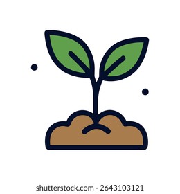 Tiny sprout emerging from earthy soil. Icon symbol illustration