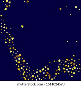 Tiny Stars Design. Yellow Confetti Banner. Golden Sparkling Anniversary. Celebration Space. Gold Starry Symbol. Glitter Sky. Summer Banner. Party Greeting.