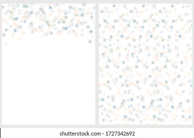 Tiny Stars Seamless Vector Pattern and Layout. Irregular Hand Drawn Simple Starry Print. Blue and Gray Confetti Rain. Pastel Color Falling Stars Isolated on a White Background. Backdrop without Text. 