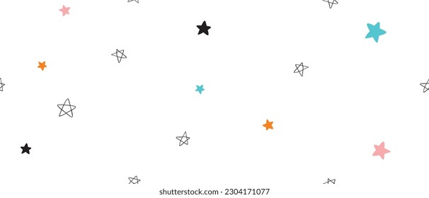 Tiny Stars Seamless Vector Pattern. Irregular Hand Drawn Simple Starry Print for Fabric,Textile,Wrapping Paper. Infantile Style Galaxy Repeatable Design. Little Stars Isolated on a White Background.