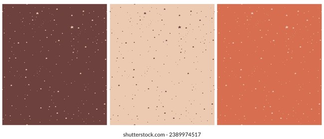 Tiny Stars Seamless Vector Patterns. Irregular Hand Drawn Simple Starry Print for Fabric, Wrapping Paper. Infantile Style Galaxy Design. Little Stars Isolated on a Brown, Beige and Red. RGB.