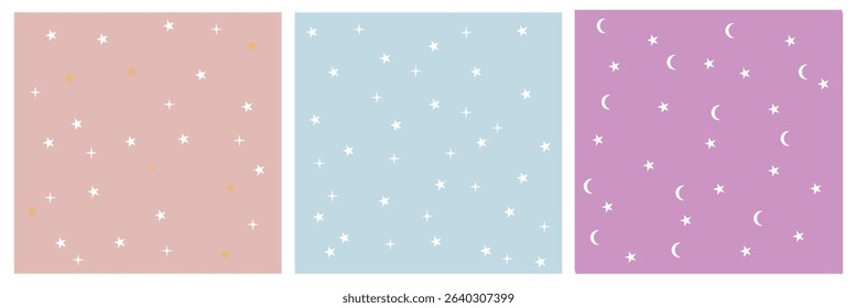 Tiny Stars Seamless Vector Patterns. Hand Drawn Simple Textile, Wrapping Paper. Starry Print for Fabric, Infantile Style Galaxy Design. Little Stars design. Vector Illustration . EPS 10 . 