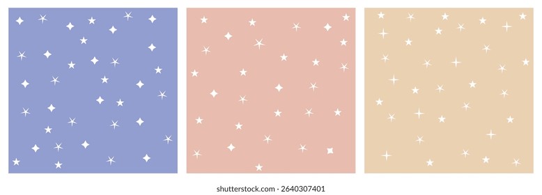 Tiny Stars Seamless Vector Patterns. Hand Drawn Simple Textile, Wrapping Paper. Starry Print for Fabric, Infantile Style Galaxy Design. Little Stars design. Vector Illustration . EPS 10 . 