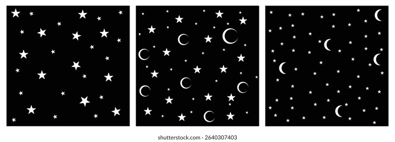 Tiny Stars Seamless Vector Patterns. Hand Drawn Simple Textile, Wrapping Paper. Starry Print for Fabric, Infantile Style Galaxy Design. Little Stars design. Vector Illustration . EPS 10 . 