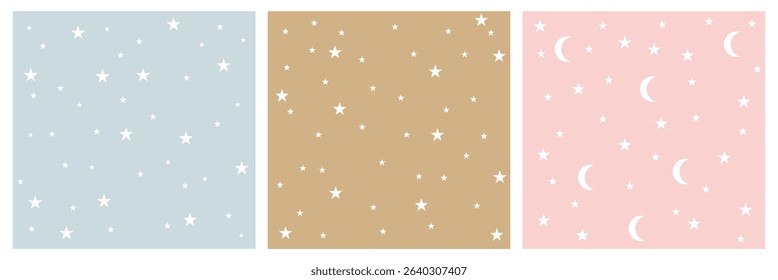 Tiny Stars Seamless Vector Patterns. Hand Drawn Simple Textile, Wrapping Paper. Starry Print for Fabric, Infantile Style Galaxy Design. Little Stars design. Vector Illustration . EPS 10 . 