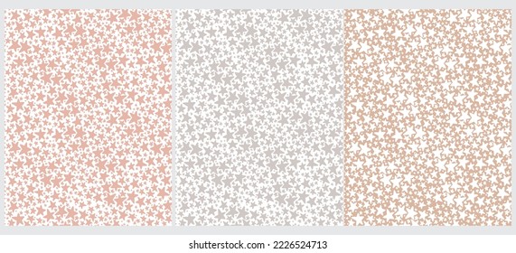 Tiny Stars Vector Seamless Patterns. Irregular Hand Drawn Simple Starry Print for Fabric, Textile, Wrapping Paper. Infantile Style Design with Little Stars Isolated on a White and Beige Background.