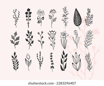 tiny tattoo flower plant design set, vector illustration
