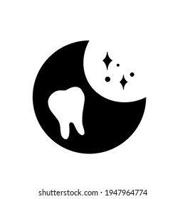 Tiny tooth in moon silhouette, Tooth fairy design element. Hand frawn vector illustration. Magic star, celestial