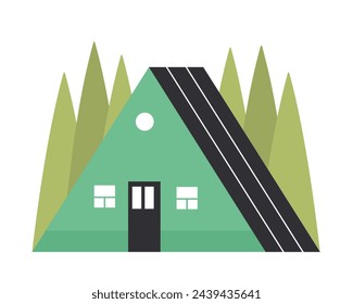 Tiny triangle house. Countryside cozy house, residential building cartoon vector illustration