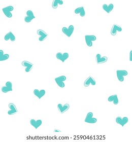 Tiny turquoise hearts pattern on a white background, doodle summer,  kids and baby designs for use as fabric or paper.