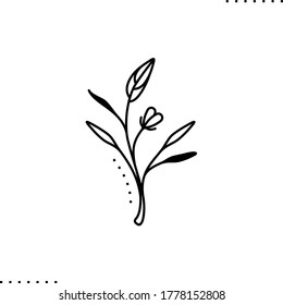 Tiny twig and flower bud vector icon in outline
