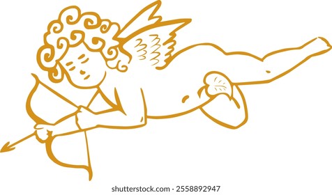 Tiny vector cupid with a bow and arrow, amour icon for a postcard decoration on St. Valentines day