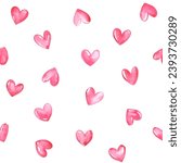Tiny watercolor hearts seamless repeat vector pattern. Hand brush drawn cute painted Valentine's Day endless chaotic background, template. Artistic watercolor stains textured doodle heart shapes.