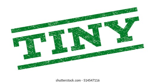 Tiny watermark stamp. Text tag between parallel lines with grunge design style. Rubber seal stamp with scratched texture. Vector green color ink imprint on a white background.