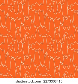 Tiny white wavy lines on orange background. Outline seamless pattern. For print on textile, wrapping paper, packaging, web design.