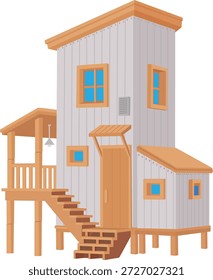 tiny wood house with game element