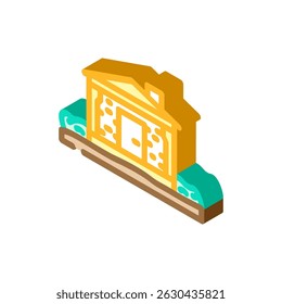 winzige hölzerne Kabine isometrische Ikone Vektor. winziges hölzernes Kabinenschild. einzelne Symbolgrafik