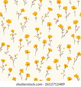 Tiny yellow flowers on a white background, tiny flower seamless pattern vector illustration, doodle summer, kids and baby designs for print fabric.