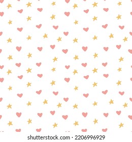 Tiny yellow and pink hearts seamless pattern.